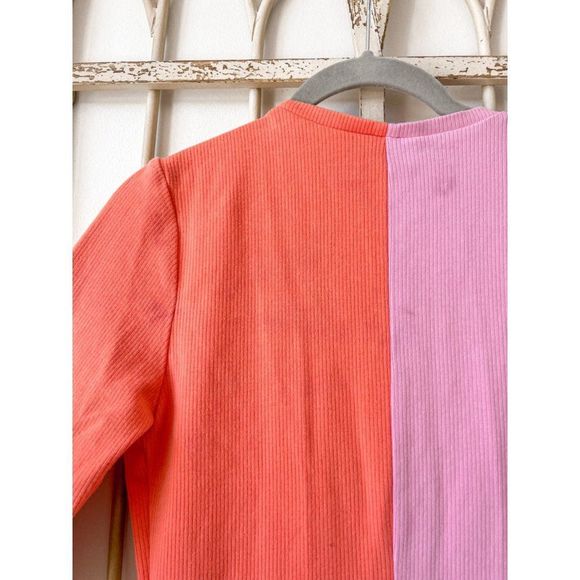 Atoir Pink Orange Colorblocked Saturn Dress Cocktail Long Sleeve Midi Bodycon - Picture 8 of 11